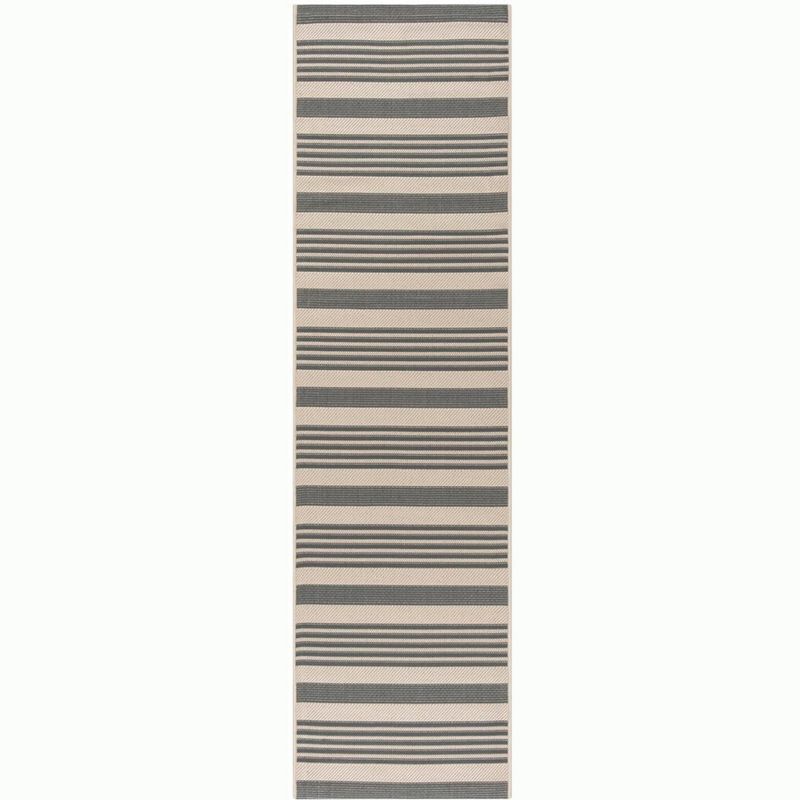 Gray and Beige Striped Synthetic Outdoor Runner Rug