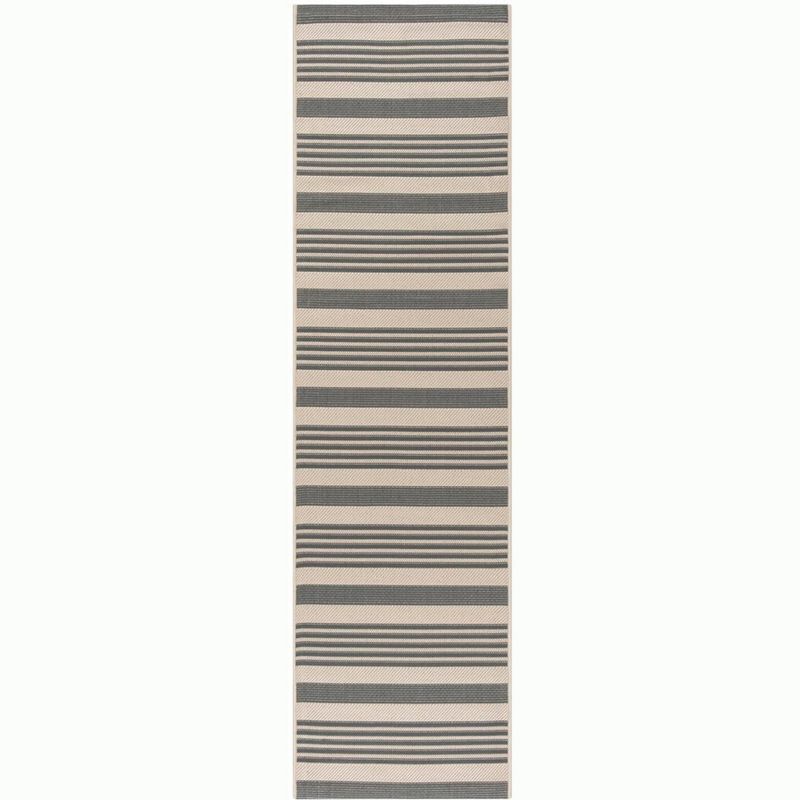 Gray and Beige Striped Synthetic Outdoor Runner Rug