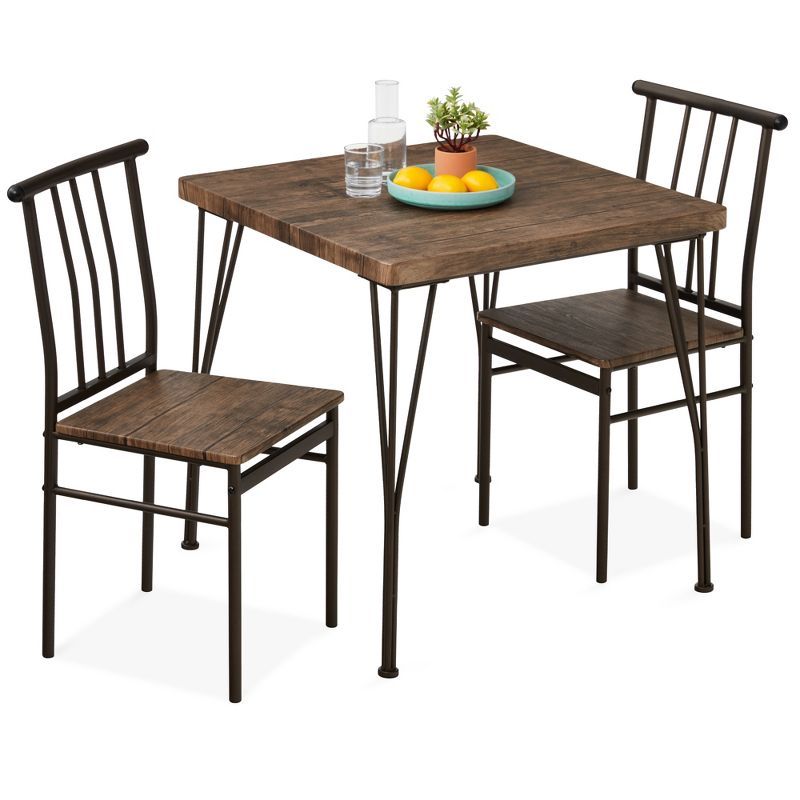 Dark Brown Metal and Wood 3-Piece Dining Set with 2 Chairs