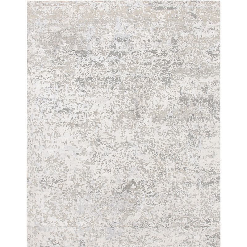 Gray Abstract Hand-Knotted Wool Viscose 8' x 10' Rug