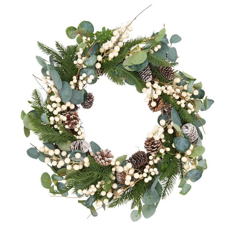 Eucalyptus Bliss 24" Spring Burlap & Pine Cone Outdoor Wreath