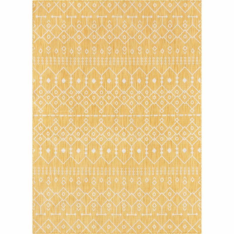 Yellow and White Flatweave Synthetic 5' x 7' Area Rug