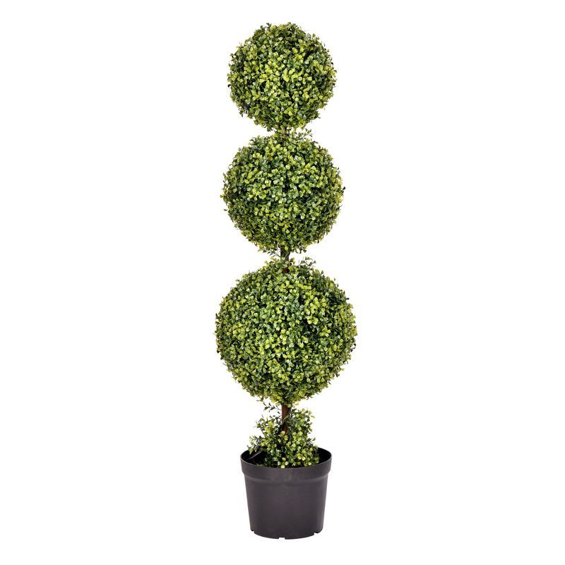 Elegant Outdoor 4' White-Lit Plastic Boxwood Topiary in Pot