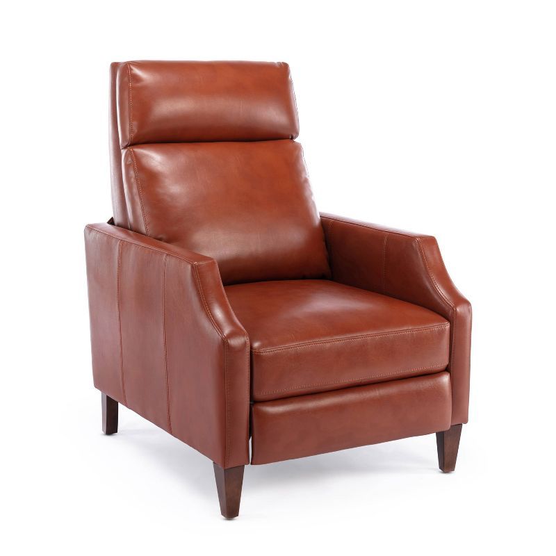 Mid-Century Caramel Leather Push-Back Recliner