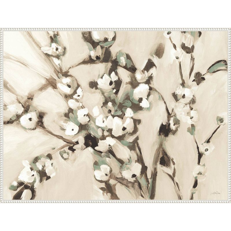 Wild Floral Branches Neutral Canvas Art with White Beaded Frame