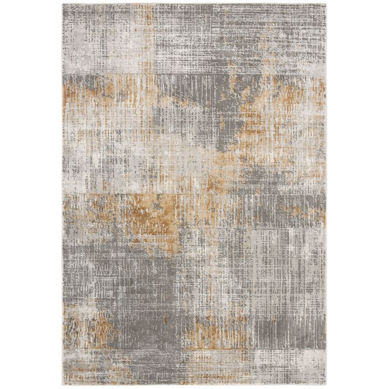 Reversible Abstract Grey-Beige Synthetic Area Rug 5'3" x 7'6"