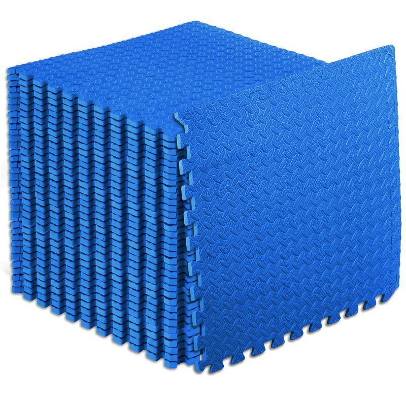 Blue EVA Foam Interlocking Exercise Puzzle Mat, 144 Sq Ft