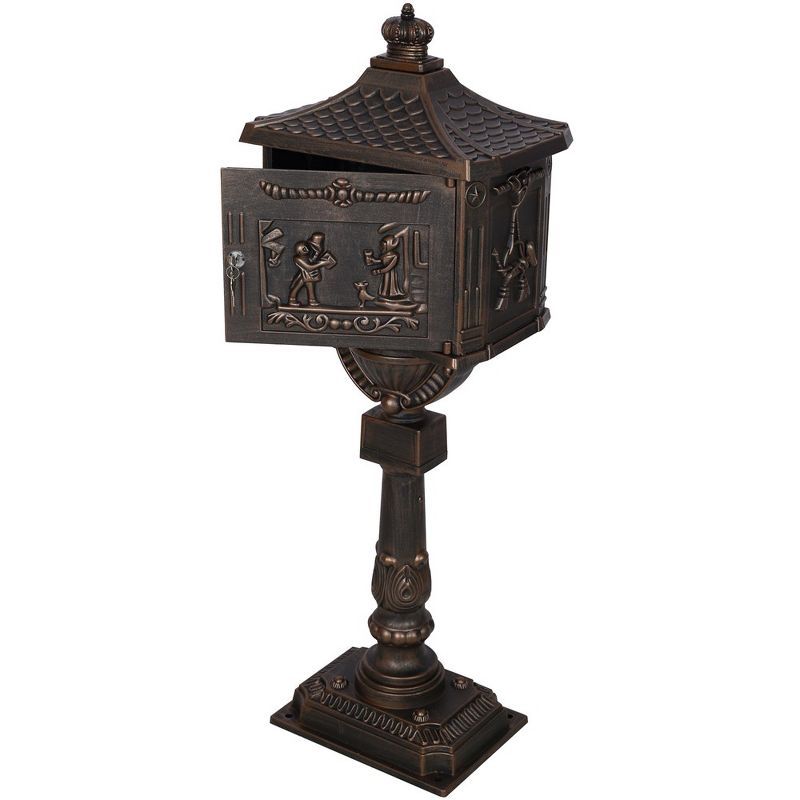 Bronze Lockable Cast Aluminum Post Mount Mailbox