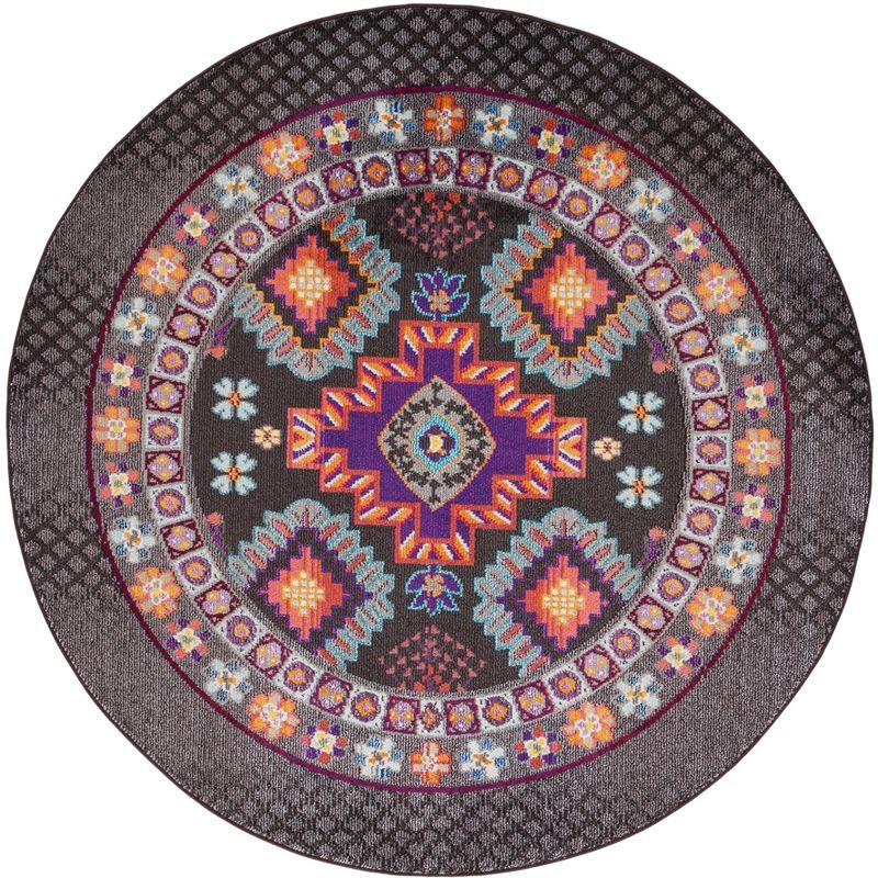 Monaco 12' Round Multicolor Synthetic Boho Area Rug