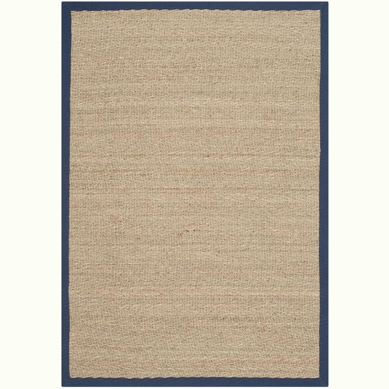 Blue and Natural Flat Woven Herringbone Wool Cotton Rug