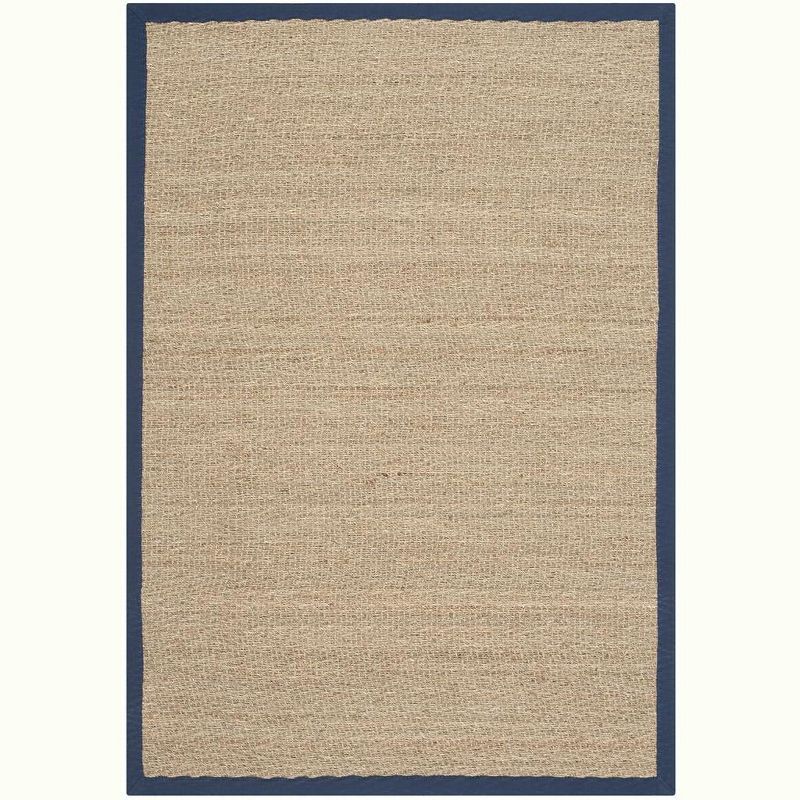 Blue and Natural Flat Woven Herringbone Wool Cotton Rug