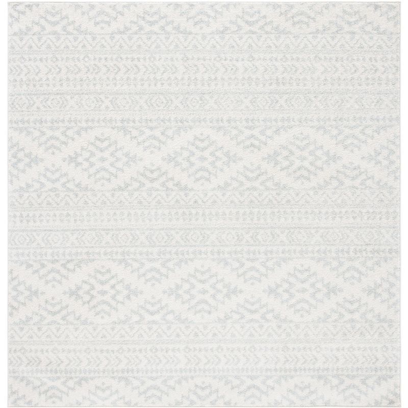 Ivory and Light Grey Geometric Square Area Rug