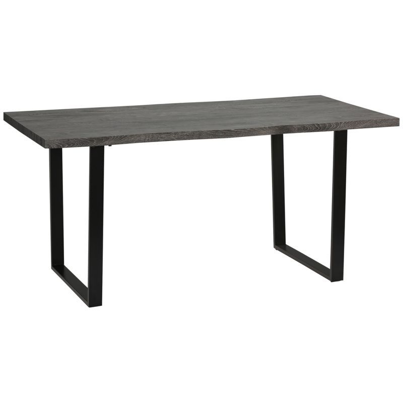 Wavy-Edge Gray Wood Dining Table with Steel Legs for Six