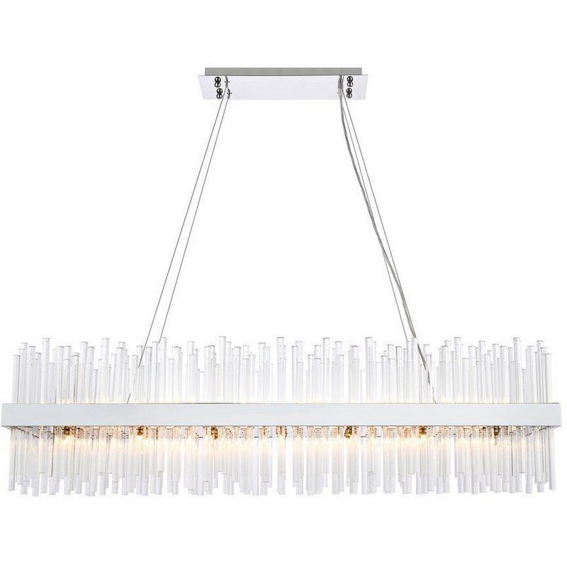 Dallas 48" Chrome and Crystal 28-Light Rectangular Chandelier