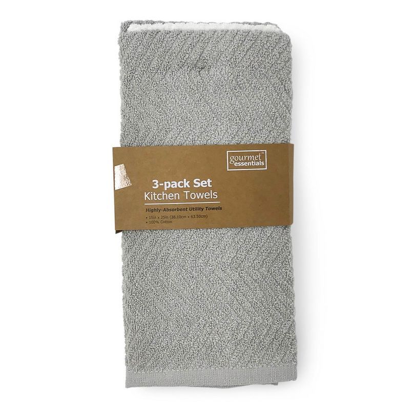 Gray and White Cotton Kitchen Dish Towel Set, 3-Pack