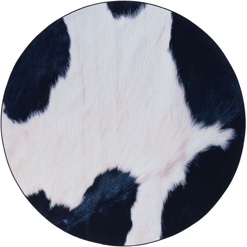 Ivory Faux Fur 6' Round Washable Area Rug with Non-slip Backing