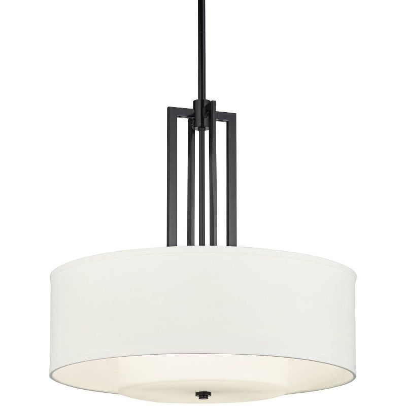 Contemporary Black Glass Drum Pendant Light 35"x12"x26"