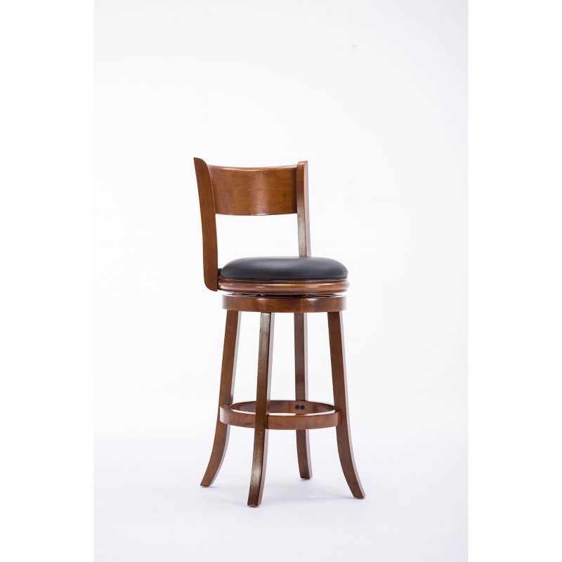 Elegant Walnut Finish Swivel Barstool with Black Faux Leather