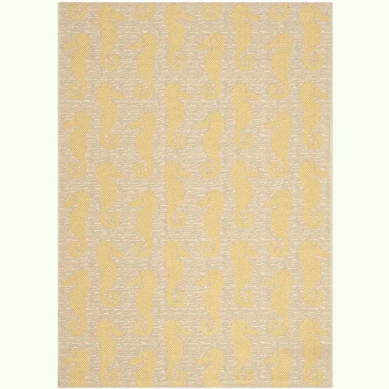 Mustard Seahorse Print Low Pile Outdoor Area Rug