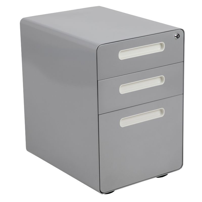 Gray Ergonomic 3-Drawer Mobile Locking Filing Cabinet with Anti-Tilt Mechanism