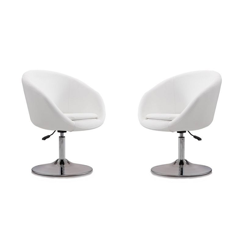 White Faux Leather Swivel Accent Chairs with Chrome Base, Set of 2