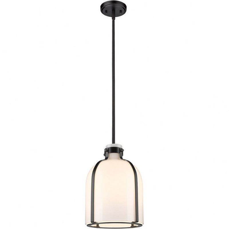 Matte Black Glass 1-Light Chandelier with Nickel Accents