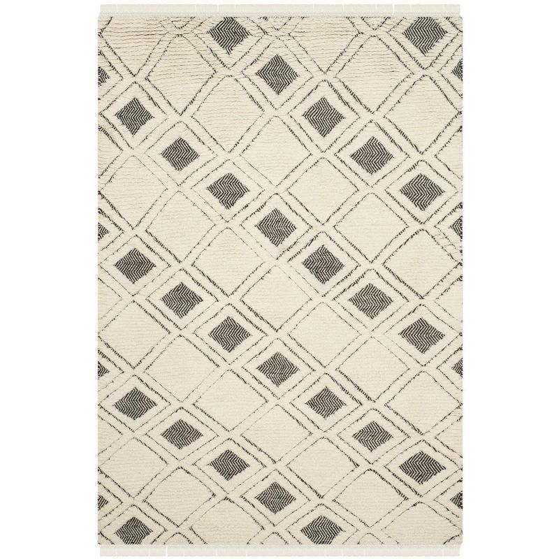 Ivory Shag Hand-Knotted Wool Rectangular Rug 6' x 9'