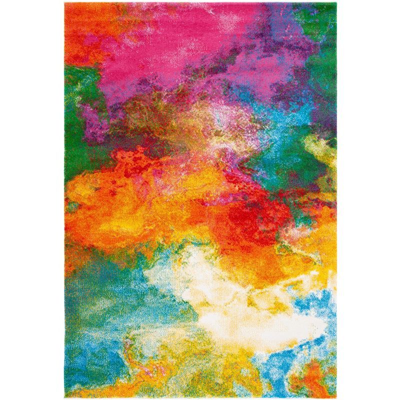 Vibrant Multicolor Abstract Synthetic Area Rug 6'7" x 9'