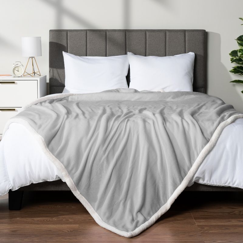 Light Gray Queen Reversible Sherpa Fleece Blanket