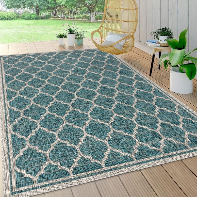 Teal and Gray Moroccan Trellis 8' x 10' Synthetic Area Rug