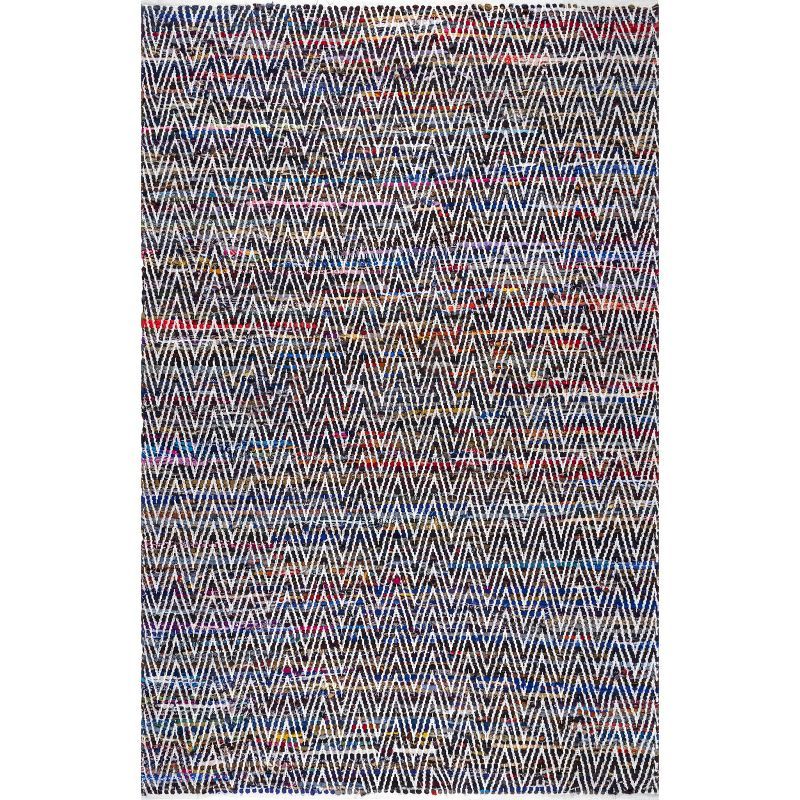 Indigo and Multicolor Cotton Synthetic 4' x 6' Chevron Area Rug