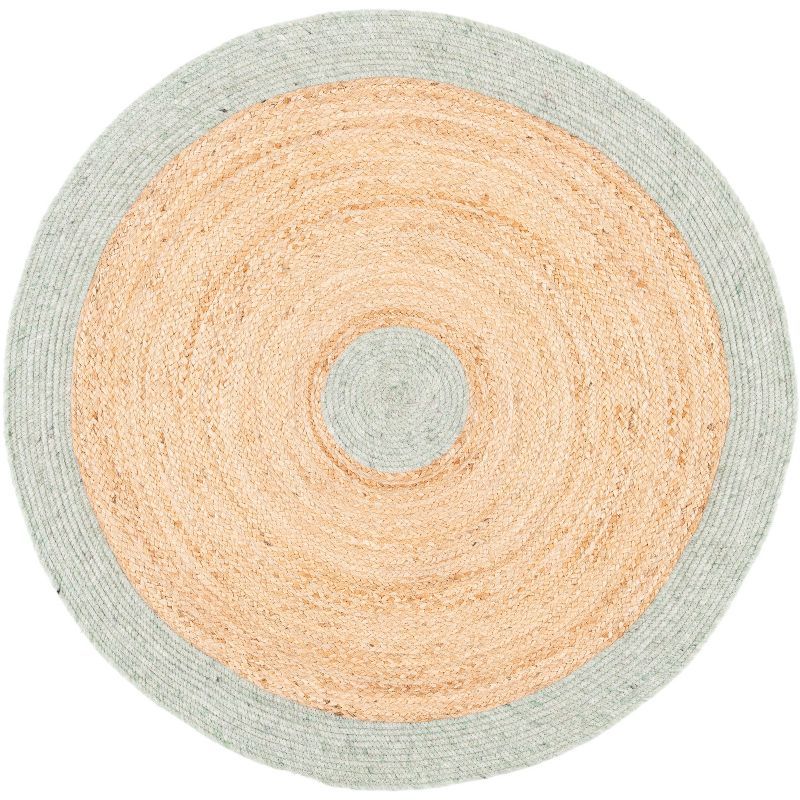 Handmade Sage and Gold Braided Wool Cotton Round Rug