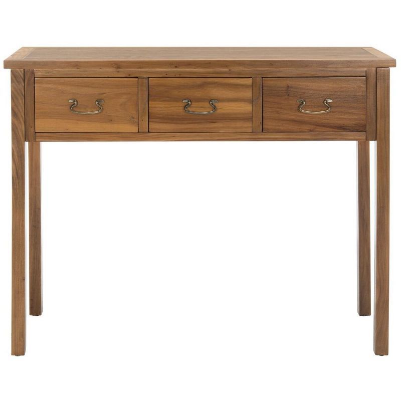 Transitional Oak Brown Console Table with 3 Storage Drawers