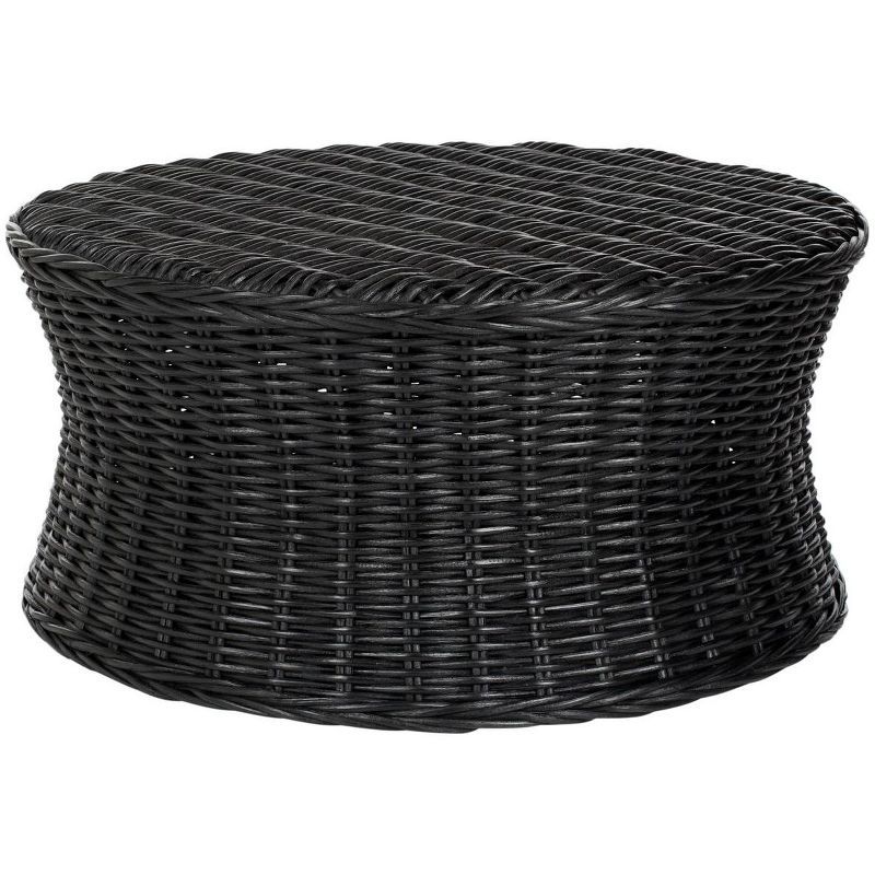 Black Woven Rattan Round Outdoor Cocktail Table