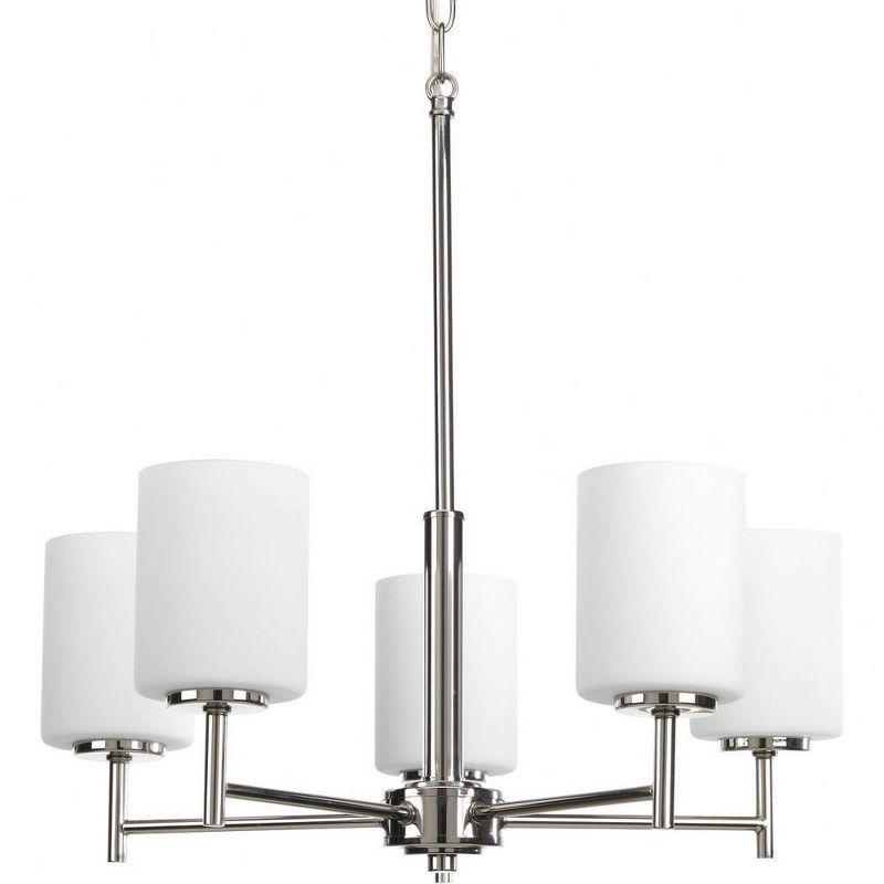 Polished Nickel 5-Light Chandelier with White Glass Shades