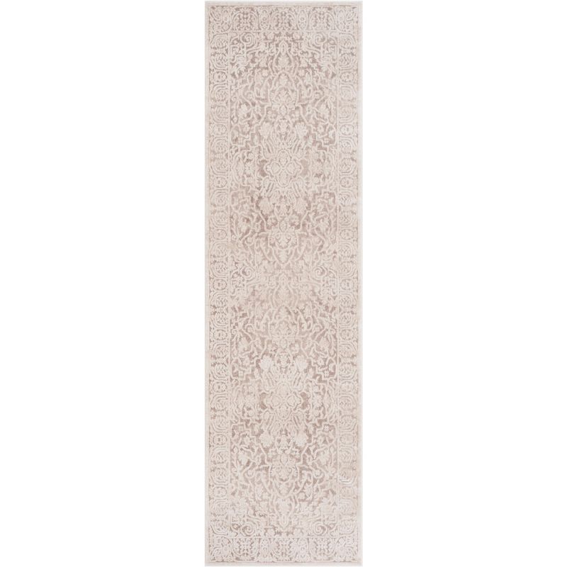 Beige/Cream Floral Hand-knotted Synthetic Runner Area Rug