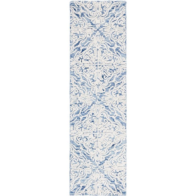 Elysian Blooms Hand-Tufted Wool Runner Rug in Blue Floral - 2'3" x 8'