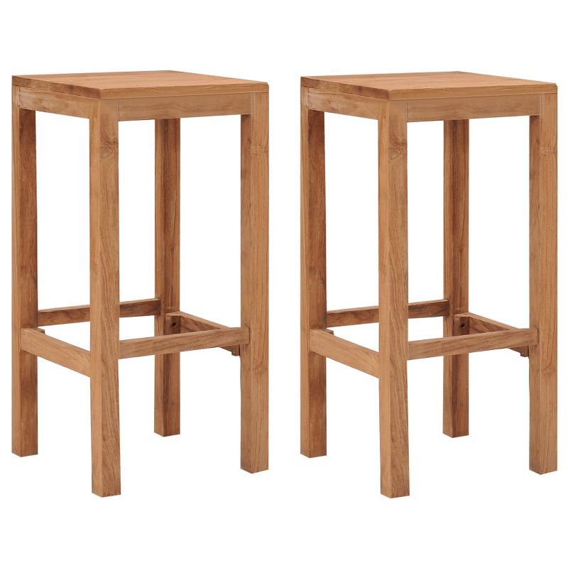 Set of 2 Teak Wood Armless Bar Stools