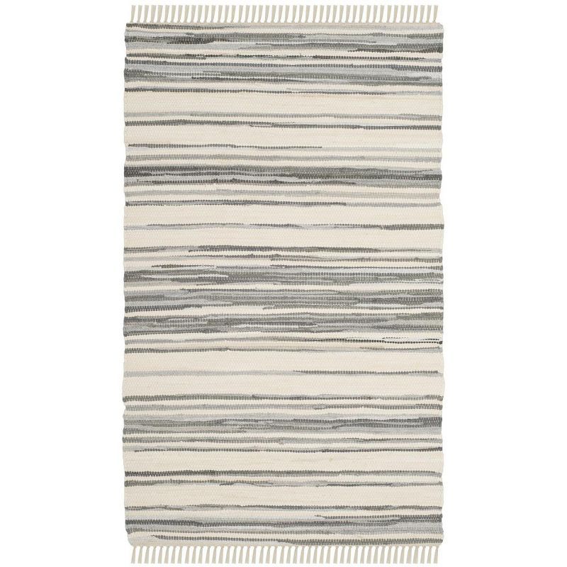 Ivory and Grey Striped Handwoven Wool-Cotton Area Rug, 2' x 3'