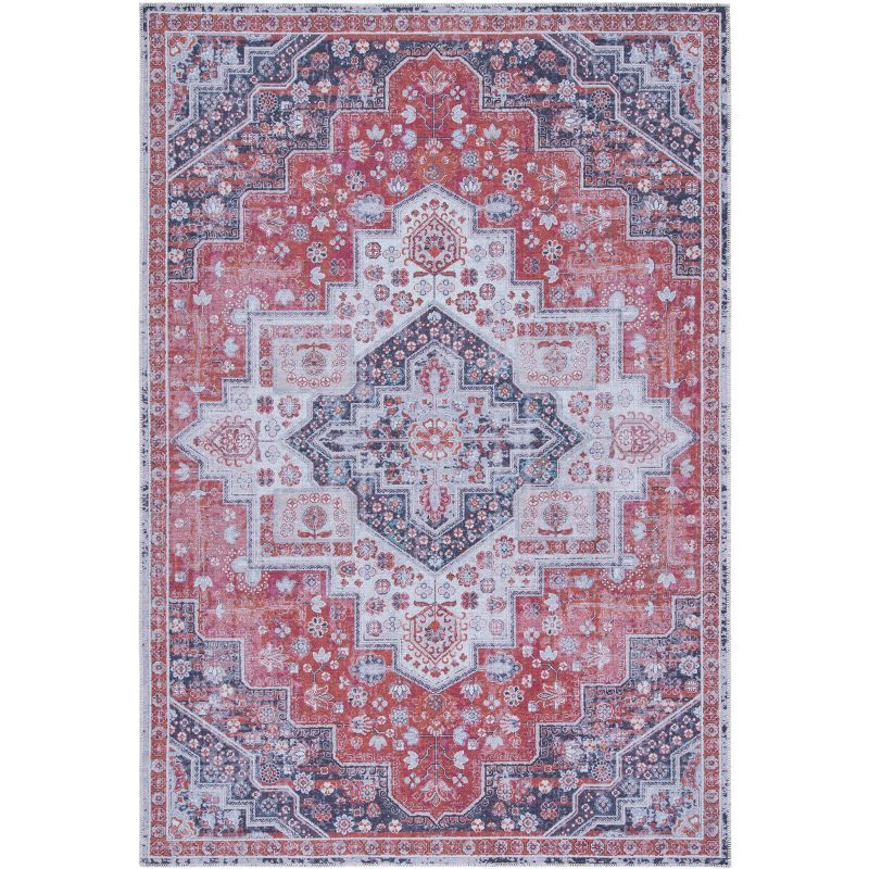 Rust and Ivory 8' x 10' Washable Viscose Area Rug