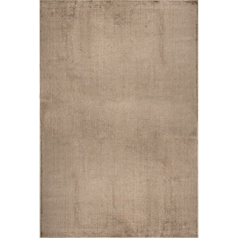 Beige Solid Machine Washable Synthetic Area Rug 5' x 8'