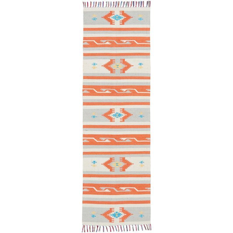 Ivory and Grey Southwestern Stripe Handwoven Cotton Runner Rug