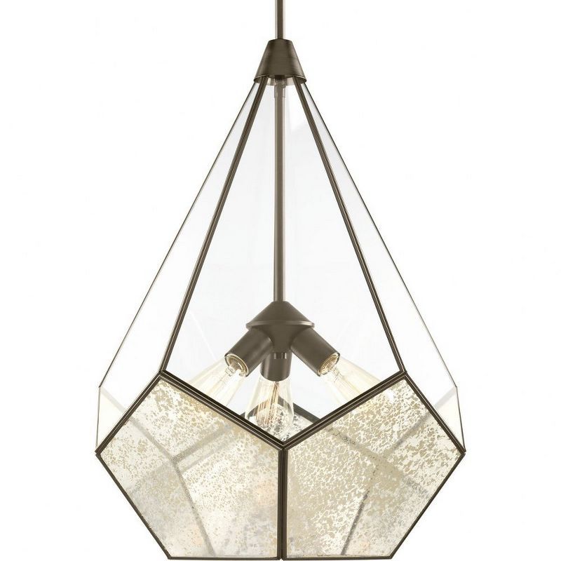 Cinq Antique Bronze Geometric 3-Light Pendant with Glass Panels