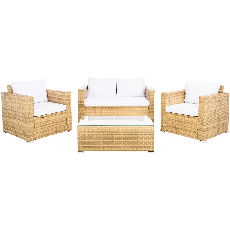 Natural Wicker and White Cushions 4-Piece Patio Set