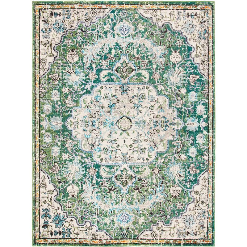 Green and Turquoise Synthetic Flat Woven Round Area Rug, 10' x 14'