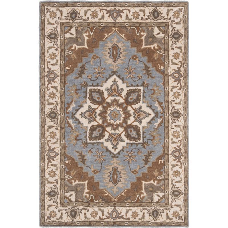 Light Blue and Beige Hand-Tufted Wool Area Rug