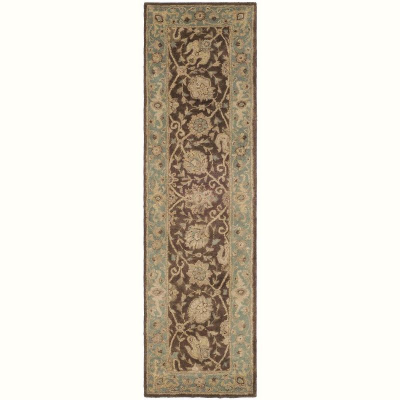 Antiquity Brown and Green Wool Hand-Tufted Runner Rug