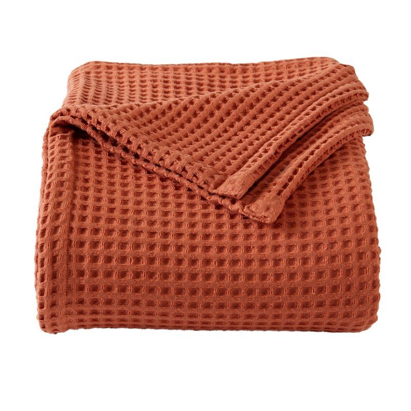 Full Burnt Orange Cotton Waffle Weave Bed Blanket