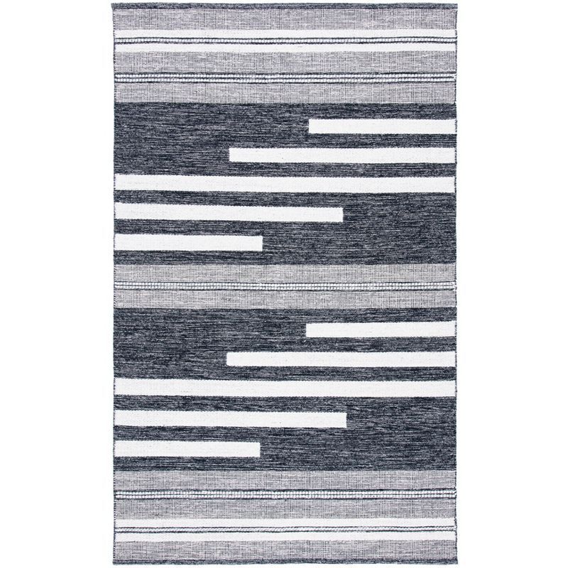 Ivory and Black Handmade Wool-Cotton Kilim 8' x 10' Rug