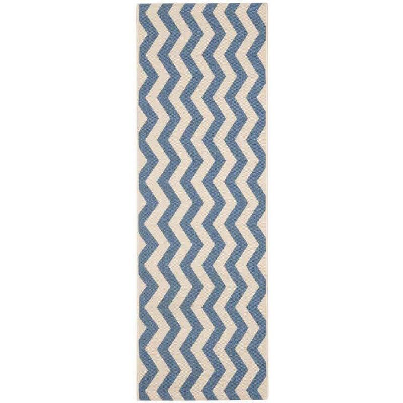 Reversible Flat Woven Blue/Beige Synthetic Runner Rug 2'3" x 8'